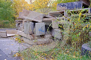 Large construction debris, concrete slabs and blocks