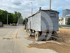 Large construction industrial mobile wagon, trailer for construction workers life at construction site