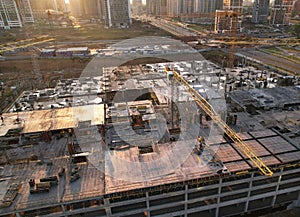 Large construction project on sunset.