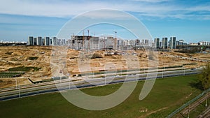 Large construction site. Construction of modern multi-storey residential buildings. Construction of apartment buildings from