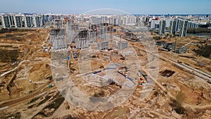 Large construction site. Construction of modern multi-storey residential buildings. Construction of apartment buildings from