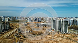 Large construction site. Construction of modern multi-storey residential buildings. Construction of apartment buildings from