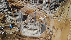 Large construction site. Construction of modern multi-storey residential buildings. Construction of apartment buildings from