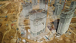 Large construction site. Construction of modern multi-storey residential buildings. Construction of apartment buildings from