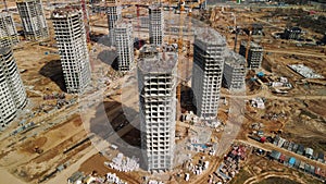 Large construction site. Construction of modern multi-storey residential buildings. Construction of apartment buildings from