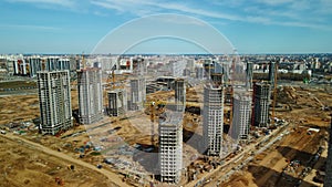 Large construction site. Construction of modern multi-storey residential buildings. Construction of apartment buildings from