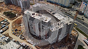 Large construction site. Construction of modern multi-storey residential buildings. Construction of apartment buildings from