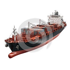 Large container cargo ship sailing on white background container ship freight ship