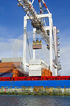Large container crane lifting a container at Swanson Dock in the Port of Melbourne