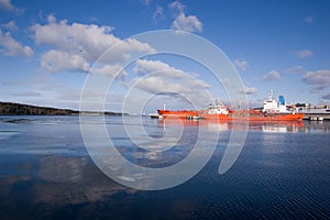 Large container ship in a dock at Klaipeda harbour