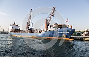 Large container ship in a dock at port, Haydarpasa, Istanbul