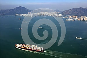 Large container ship entering Hong Kong, Asia - Far East