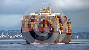 Large container ship sailing on the sea