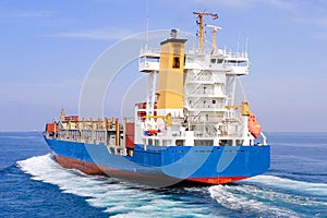 Large Container ship at Sea, Aerial image.