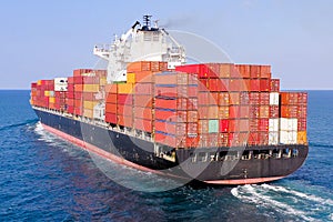 Large Container ship at Sea, Aerial image.