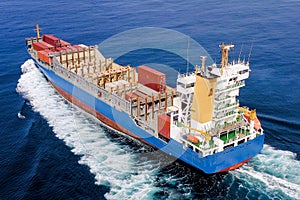 Large Container ship at Sea, Aerial image.