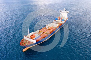 Large Container ship at Sea, Aerial image.