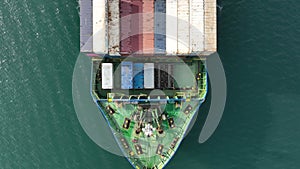 Large container ship at the sea -Top down view. Aerial top view of cargo container ship vessel import export container sailing.