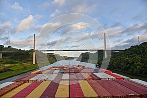 Large container ship transiting Panama Canal.