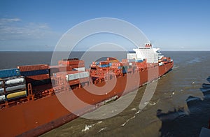 Large container vessel ship and the horizon.