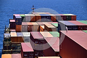 Large container vessel and a stork resting