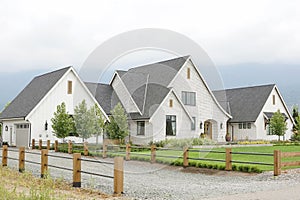 Large Country Estate Home House White Exterior Elevation