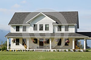 Large Country Estate Home House White Painted Siding