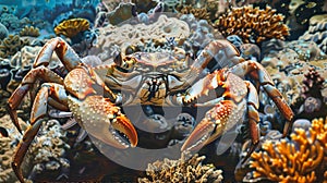 Large Crab Perched on Coral