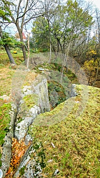 Large Crack in Huge Rock Ledge overlooking a Drop Off