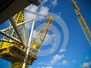 Large crane vessel installing the platform in offshore,crane barge doing marine heavy lift installation works in the gulf or the s