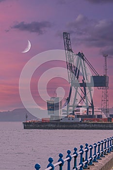 The Large Cranes Ocean Terminal Greenock Early in the Morning