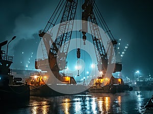 large cranes at work at sea or harbour