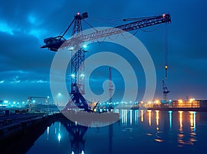large cranes at work at sea or harbour photo