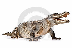 Large crocodile isolated on white background , Wildlife crocodile open mouth.