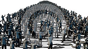 A large crowd of zombies. Apocalypse, halloween concept. isolate on white. 3d rendering.