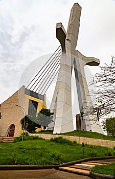 The large Crucifix which is the face of St. Paul`s Cathedral Abidjan Ivory Coast.