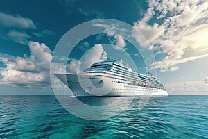 Large cruise ship floats on ocean waves