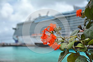 Large cruise ship in Kralendijk port, Bonaire, Caribbean