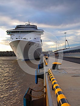 Large cruise ship moored