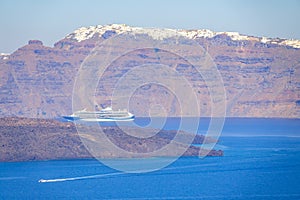 Large Cruise Ship off the Sunny Coast of Santorini