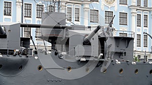 Large cruiser guns mount aboard the gunship of an artillery cruiser.