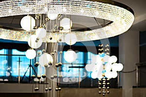 Large crystal chandelier in the hall