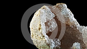 Large crystals of rhinestone quartz, rock-crystal black background. macro