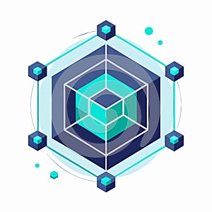 A large cube enclosed by multiple smaller cubes, representing an abstract concept related to blockchain technology, An abstract