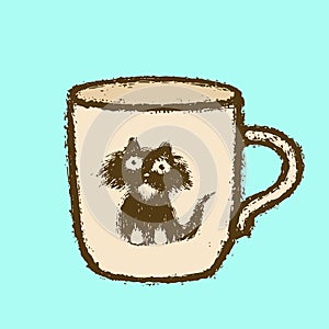 Large cup with cat head sticker. Vector illustration.
