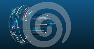 Large data stream on a dark background, glowing lines and circles. Data set analysis and visualization. Abstract business