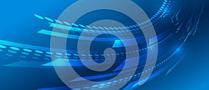 Large data stream on a dark background, glowing lines and circles. Data set analysis and visualization. Abstract business