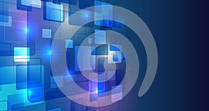 Large data stream on a dark background, glowing lines and squares. Data set analysis and visualization. Abstract business