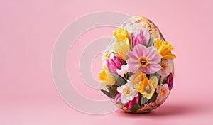 Large decorative Easter egg adorned with blooming tulips