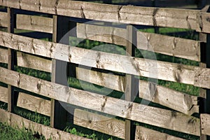 Large Detailed Horizontal Old Aged Weathered Wooden Fence Persepctive, Grass Background